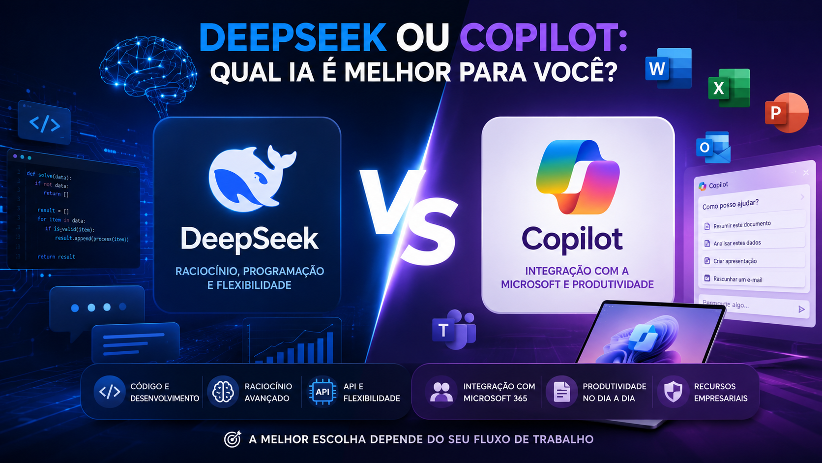 Imagem do artigo DeepSeek ou Copilot: qual IA é melhor para você?