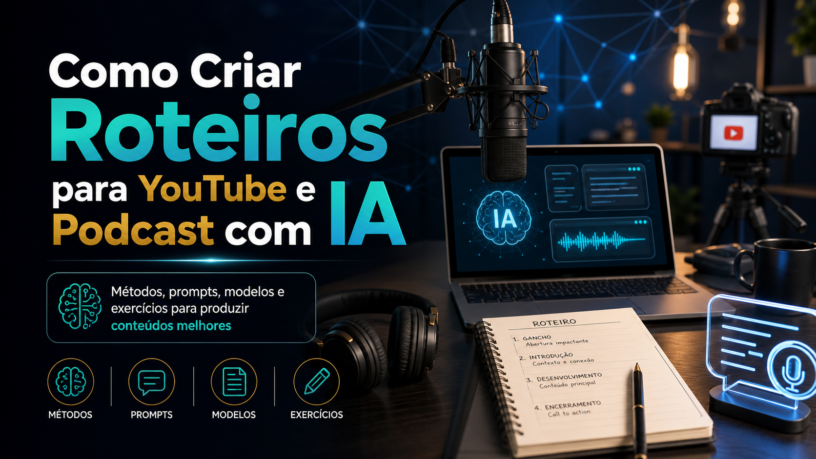 Capa do eBook Ebook: Como Criar Roteiros para YouTube e Podcast com IA